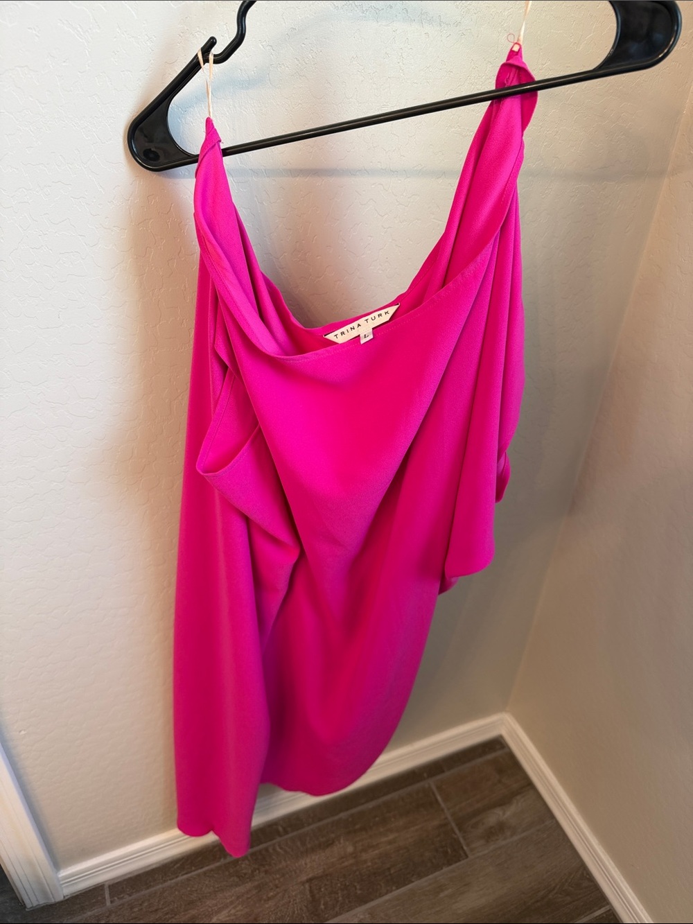 Trina Turk Hot Pink Draped One-Shoulder dress